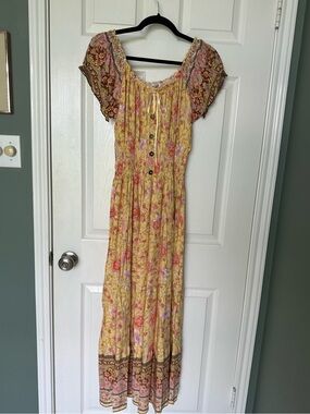 Cottagecore Butter Yellow Floral Midi Dress